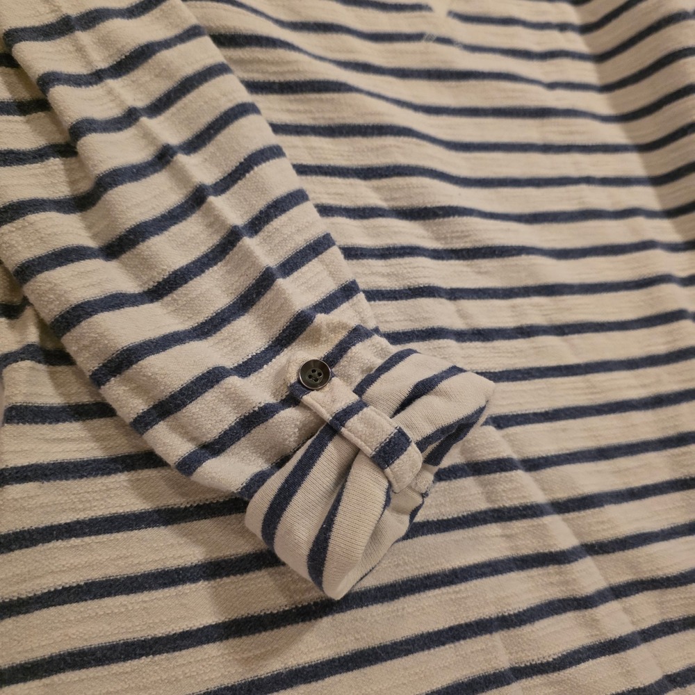 LL Bean Womens M Blue Cream Striped Raglan Long Sleeve Cotton Top Nautical - Picture 4 of 8